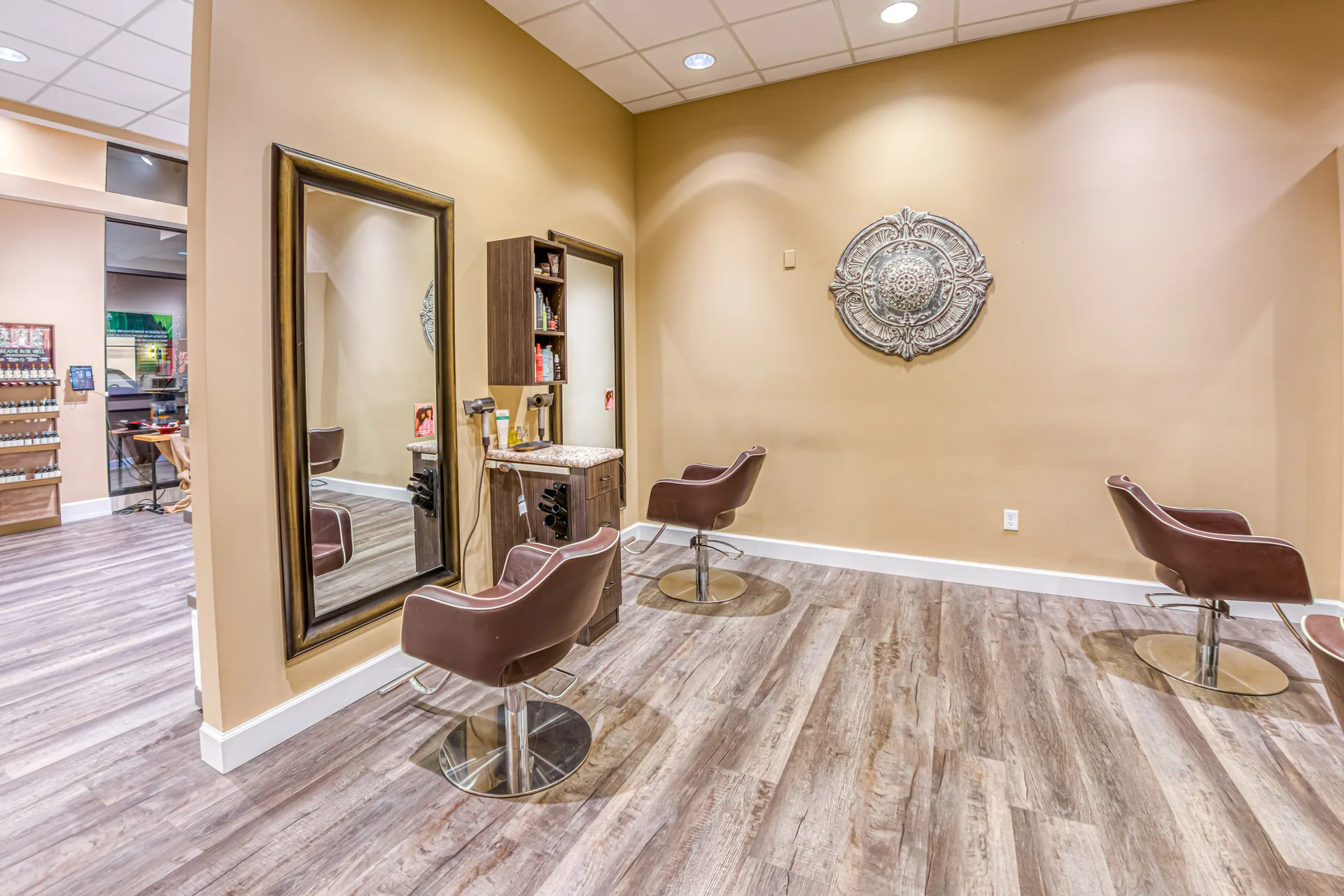 A styling station at Avalon Salon & Spa